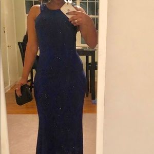 Dark blue cocktail/ prom dress with black detail